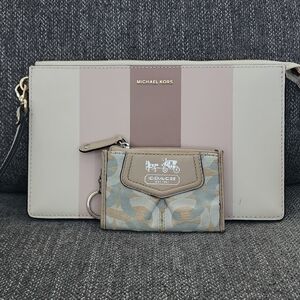 Michael Kors Cream and Tan Striped Clutch